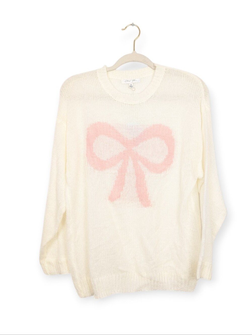 Cloud Ten Bow Sweater XS Cream Pink Crewneck Cozy Girly Knit Sweater NWT